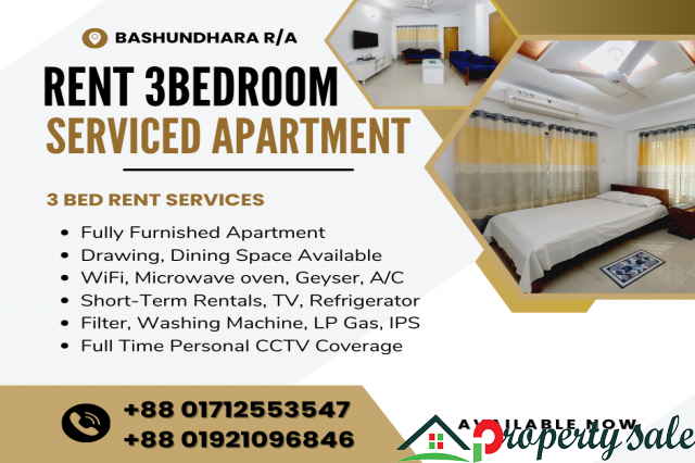 Elegant 3 Bed Room Serviced Apartment RENT In Bashundhara R/A