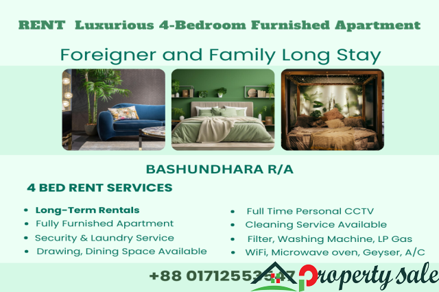 Rent 4Bedroom Furnished Flat in Bashundhara